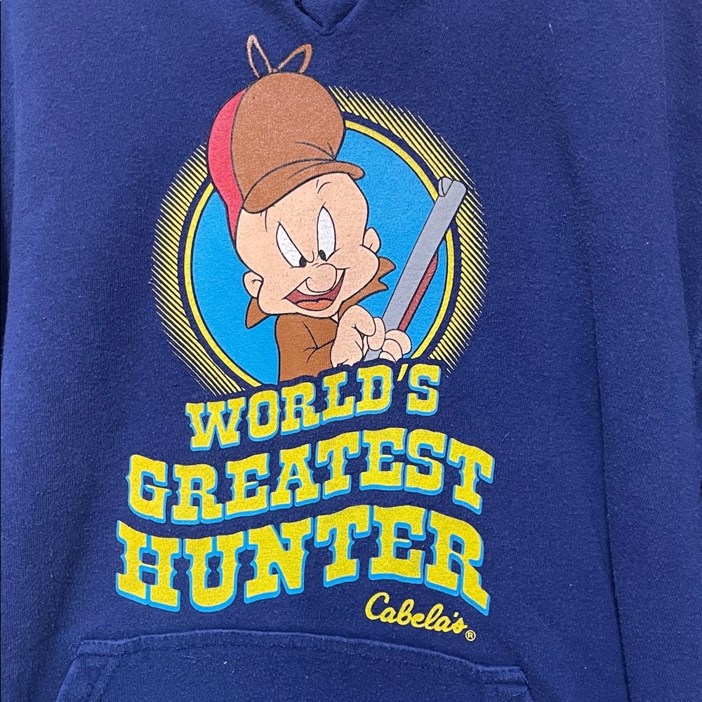 Looney Tunes Kids Blue And Yellow "World's Best Hunter" Hoodie. Size L. - Picture 3 of 8